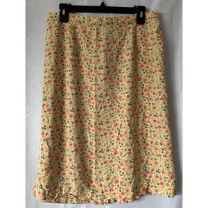 Christopher & Banks Cotton Yellow Floral A-line Midi Skirt Back Slit Size‎ 12